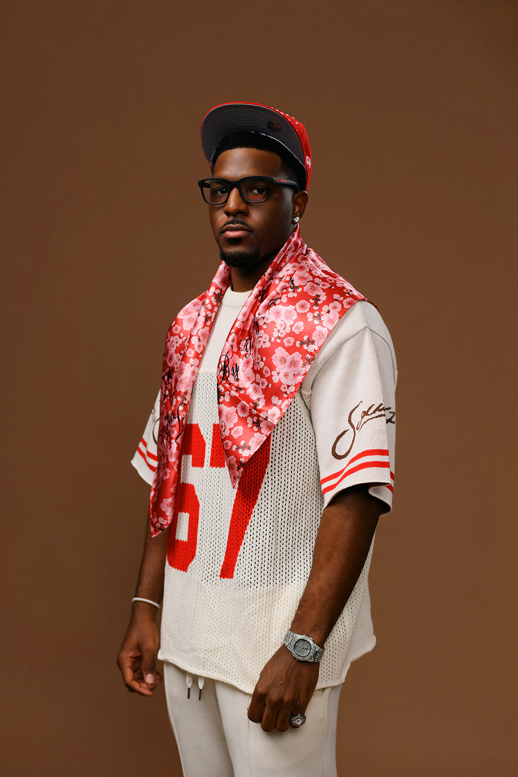 Red Japanese Cherry Blossom Scarf