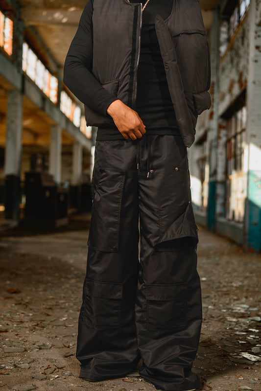 Black Jumbo Leg Cargo Pants